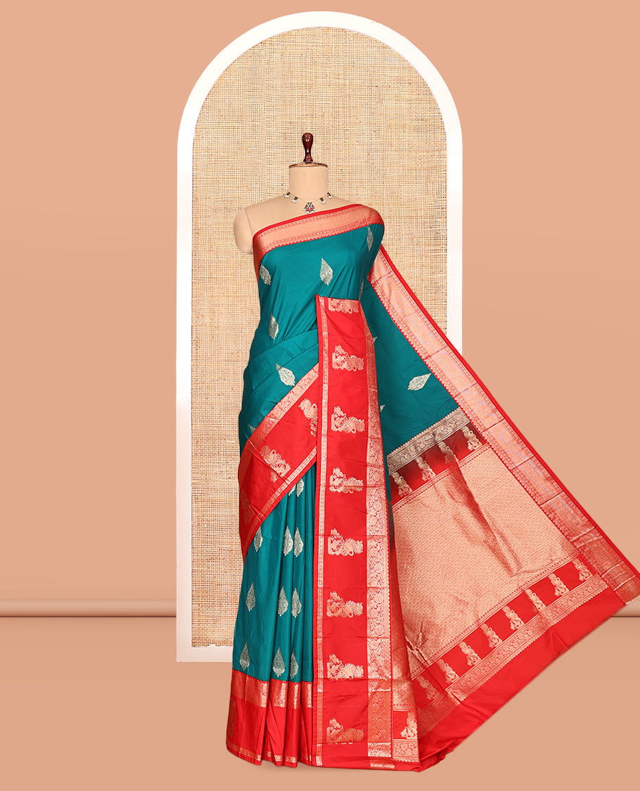 Sapphire Blue Zari Buttas Budget Silk Saree