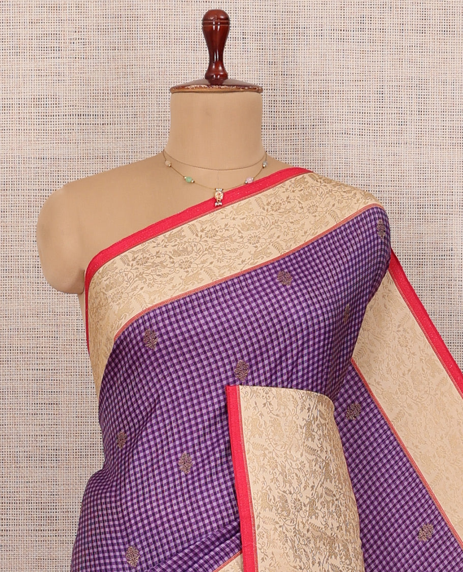 Dark Purple Micro Checks Fancy Mysore Silk Saree