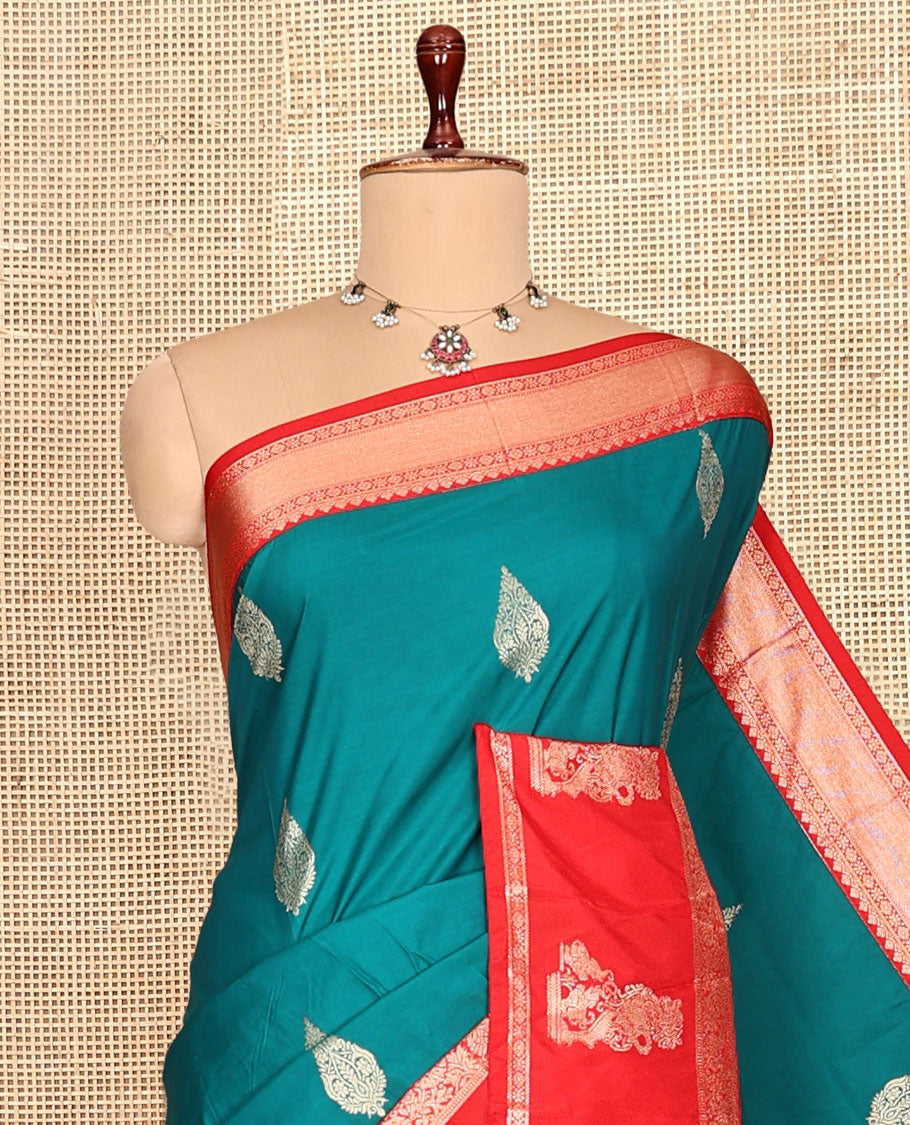 Sapphire Blue Zari Buttas Budget Silk Saree