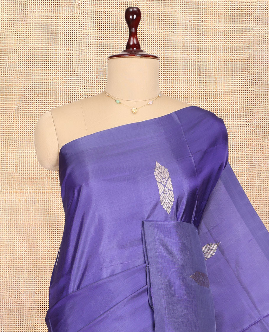Borderless Blue Banana Pith Saree, Woven with Buttas, a Contrast Pallu of Stripes and Buttas, and a Contrast Blouse
