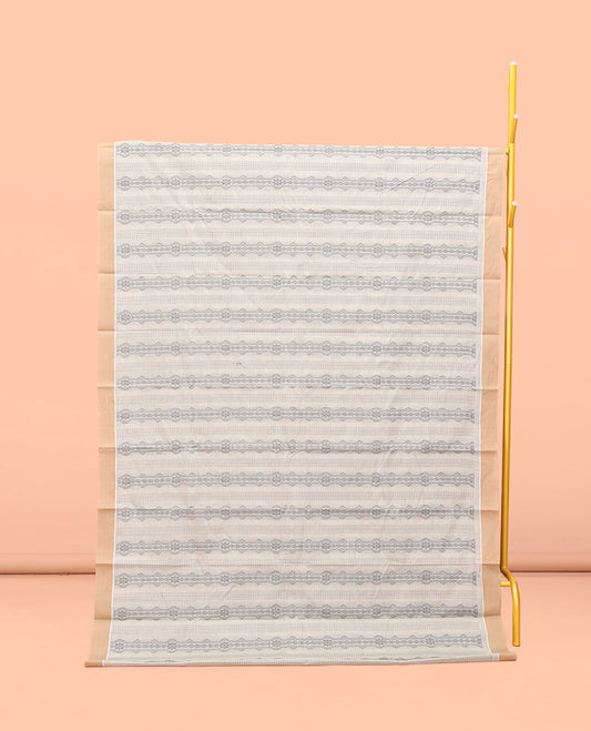 Off-white Kanchi Cotton Saree, Elevated with Geometric Patterns All Over Its Body, Complemented by Contrast Border, Intricately Designed Pallu, and Paired with a Matching Blouse