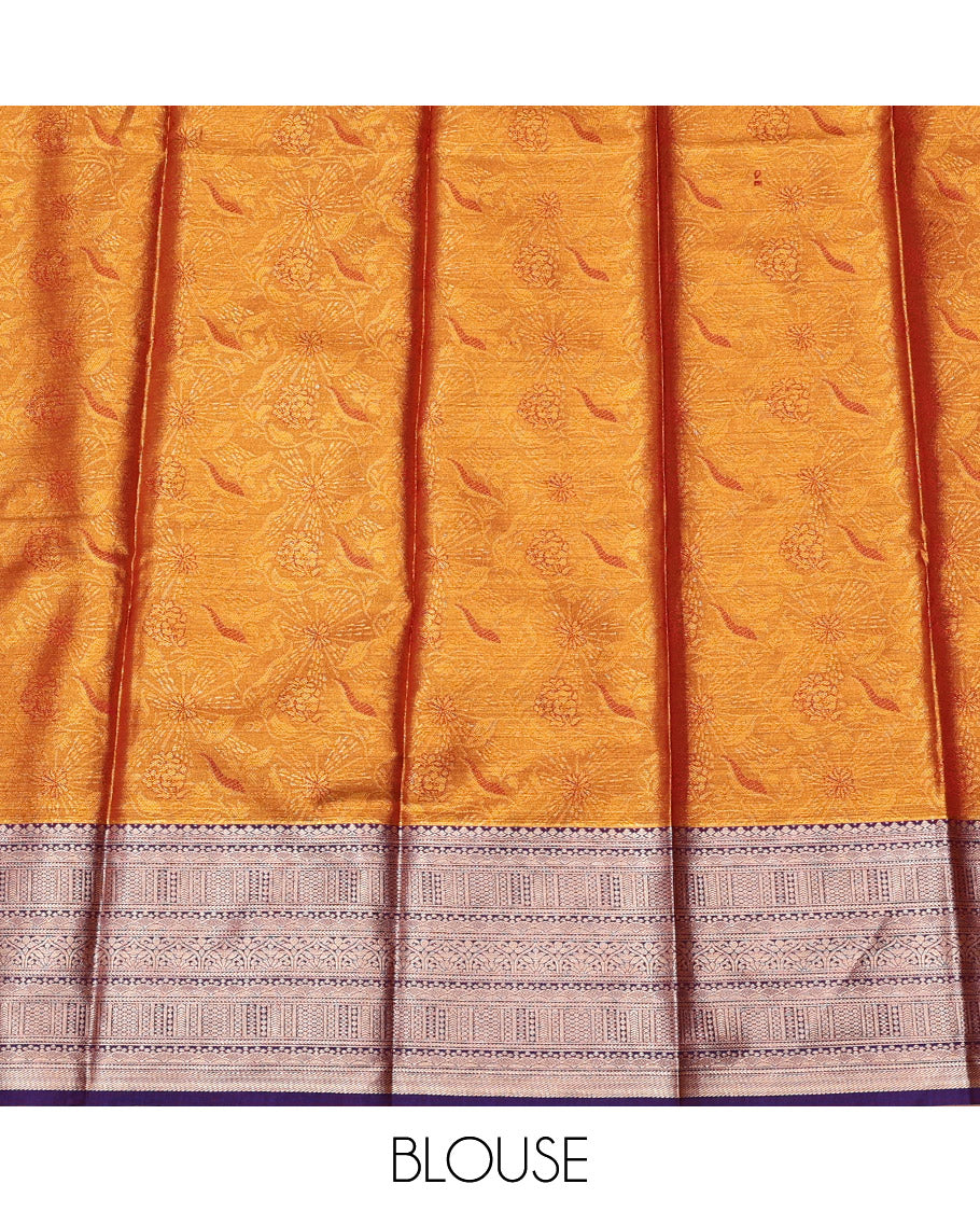 Orange Art Silk Half-Saree Featuring Jacquard Design, Contrast Traditional Zari Border, and Paired with a Matching Blouse