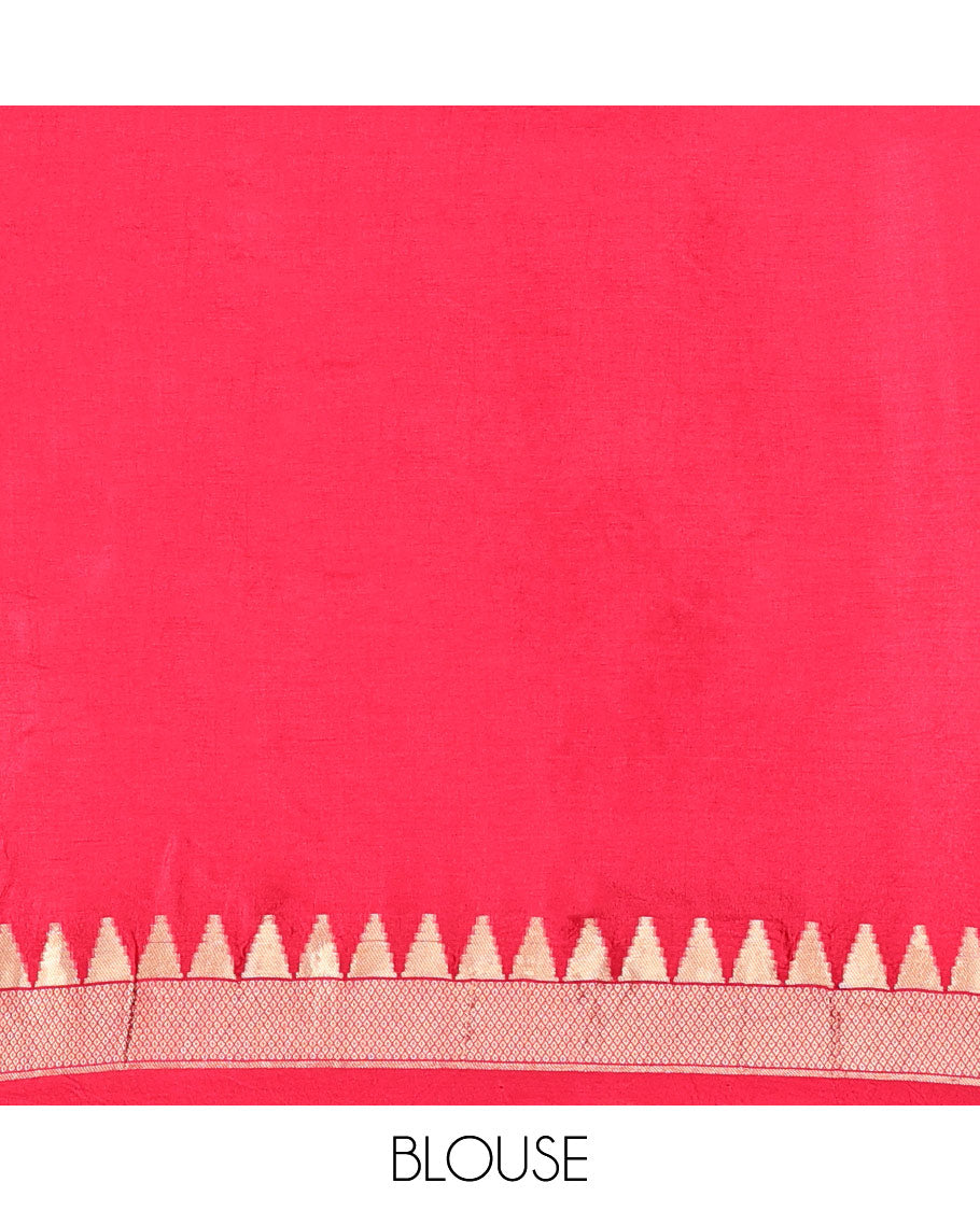 Rani Pink Dola Silk Saree Features Paithani Floral-Bird Motifs, Temple Border, Matching Blouse
