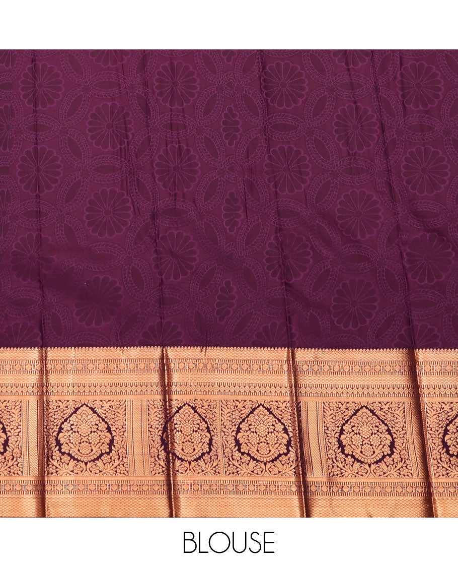 Grey Budget Silk Saree, Enriched with Jacquard, Complemented by Contrast Paisley Zari Border, Grand Jaal Pallu, and a Contrast Blouse