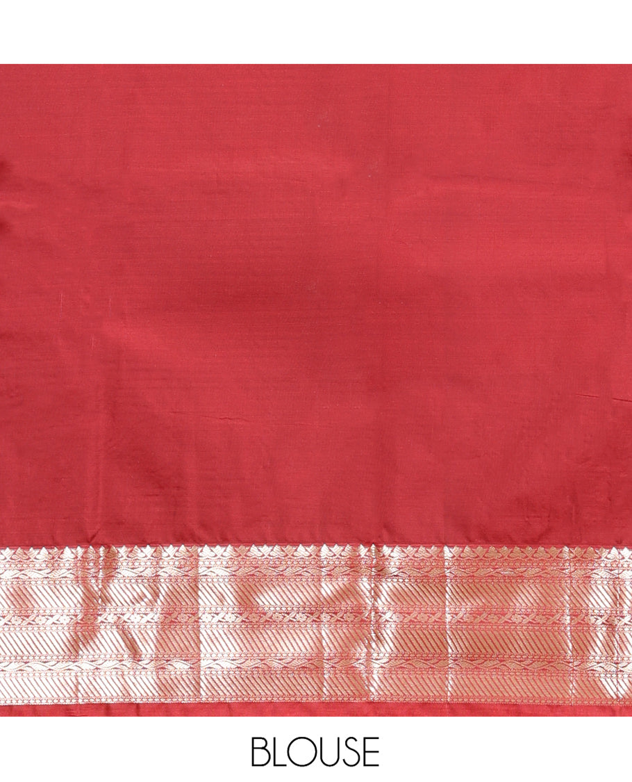 Blue Budget Silk Saree, Crafted with Zari Buttas, Complemented by a Contrast Traditional Zari Border, Pallu of Jaal and Paisleys, and Contrast Blouse