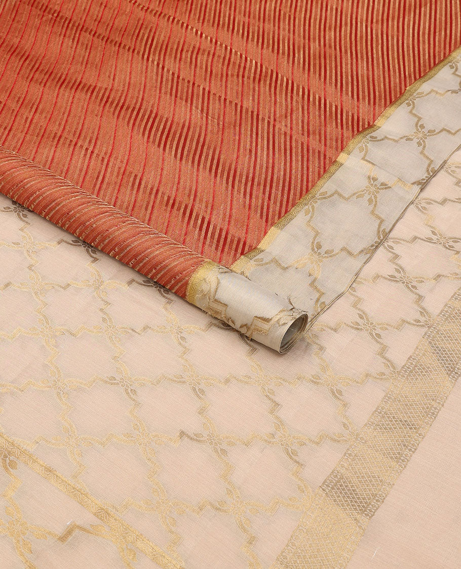 Red striped mysore silk saree with contrast zari design border & floral jaal pallu