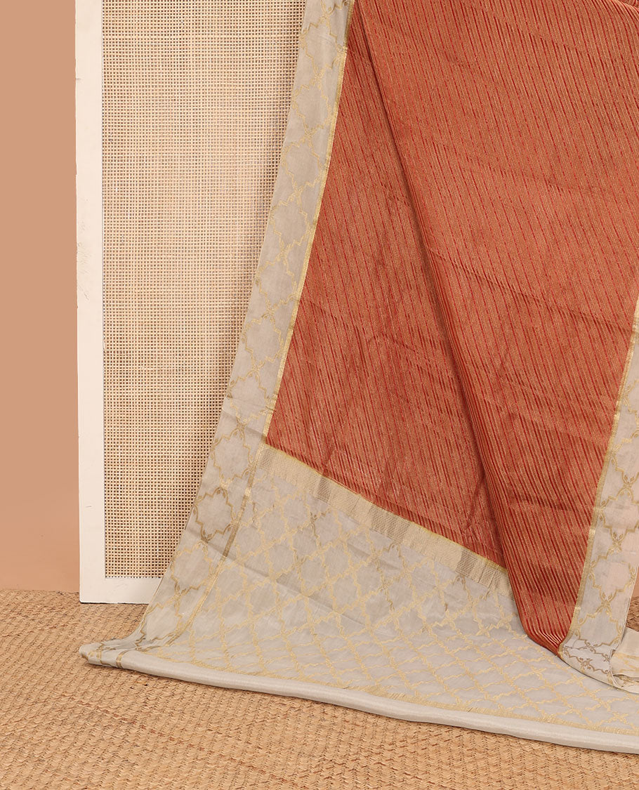 Red striped mysore silk saree with contrast zari design border & floral jaal pallu