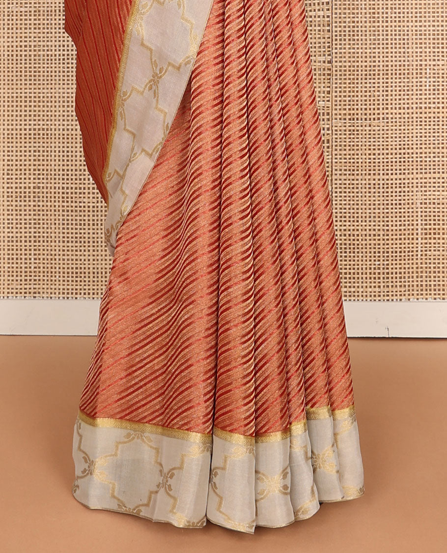 Red striped mysore silk saree with contrast zari design border & floral jaal pallu