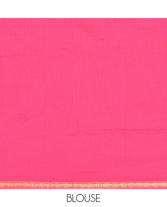 Orange Maheshwari Cotton Saree, Detailed with Flower Buttas All Over Its Body, Subtly Woven Piping Border, Captivating Contrast Pallu Steeped with Buttas, and Paired with a Contrast Blouse