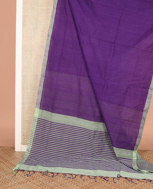 Violet Plain Mangalagiri Cotton Saree Complemented by a Contrast Plain Border, and Contrasting Pallu