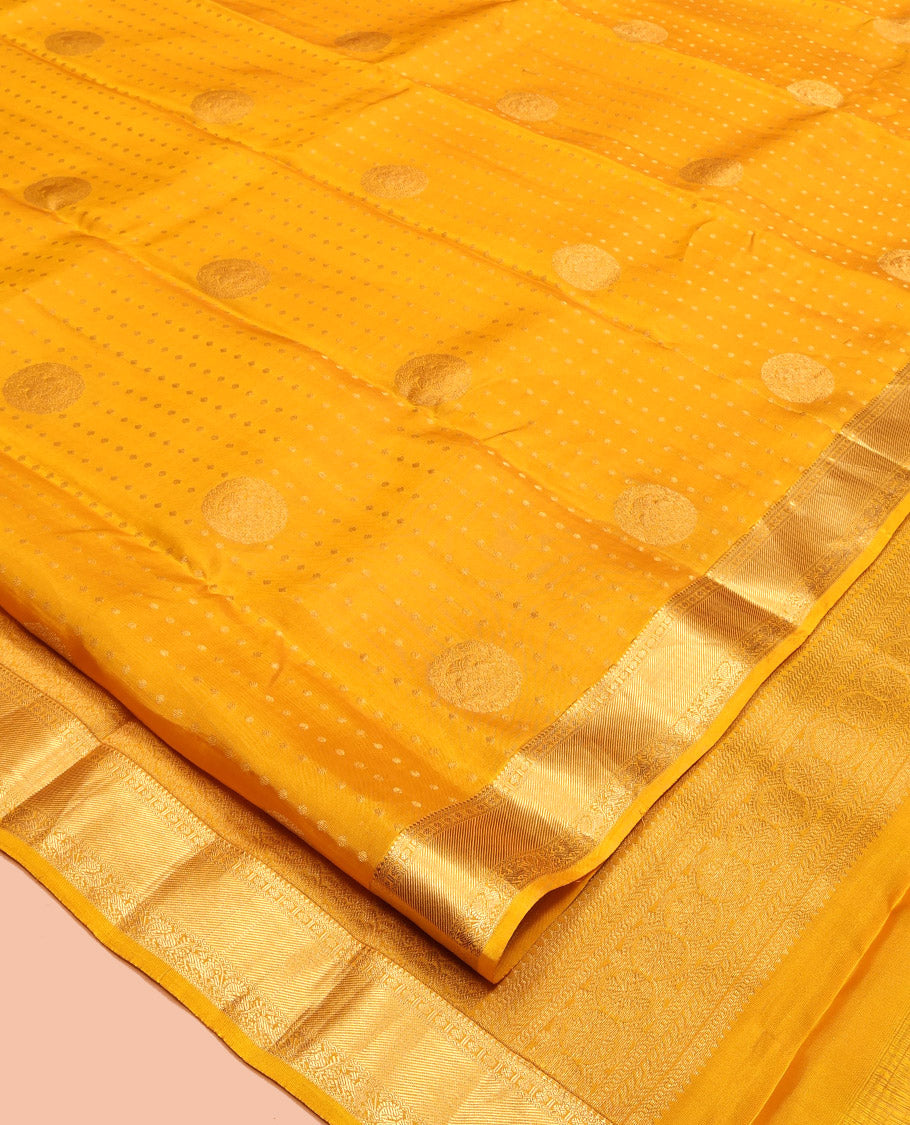 Yellow Vasundhara Lite Silk Mix Saree, Subtly Sparkled with Zari Buttas, Highlighted by a Zari Traditional Border, Intricate Pallu, and a Matching Blouse