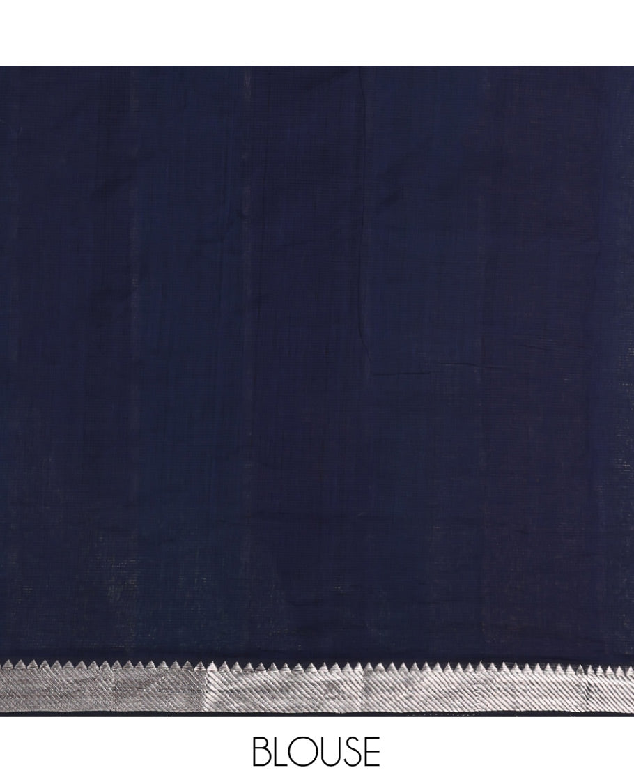 Blue Mangalgiri Cotton Saree, Gleamed Up with Stripes on Its Body, Highlighted by Zari Temple Border, Zari-Striped Pallu, and Paired with a Matching Blouse