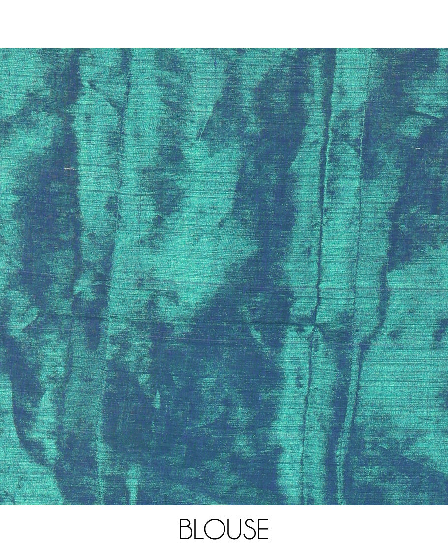 Borderless peacock green plain khadi tissue saree self pallu with tassels  and a matching blouse