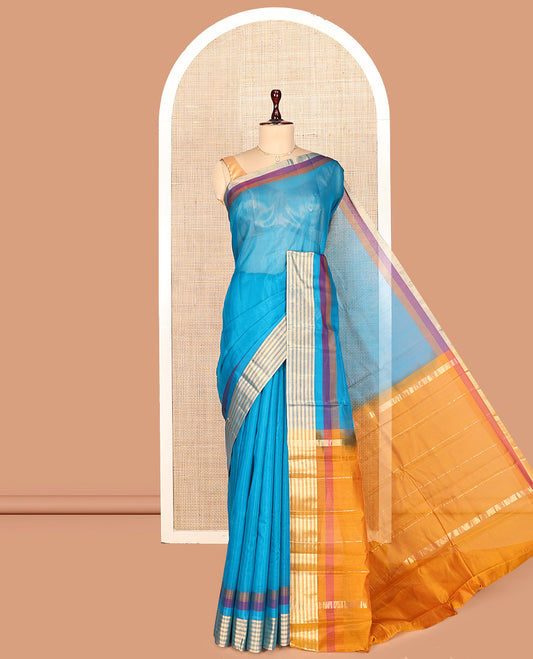 Blue Plain Silk Cotton Saree