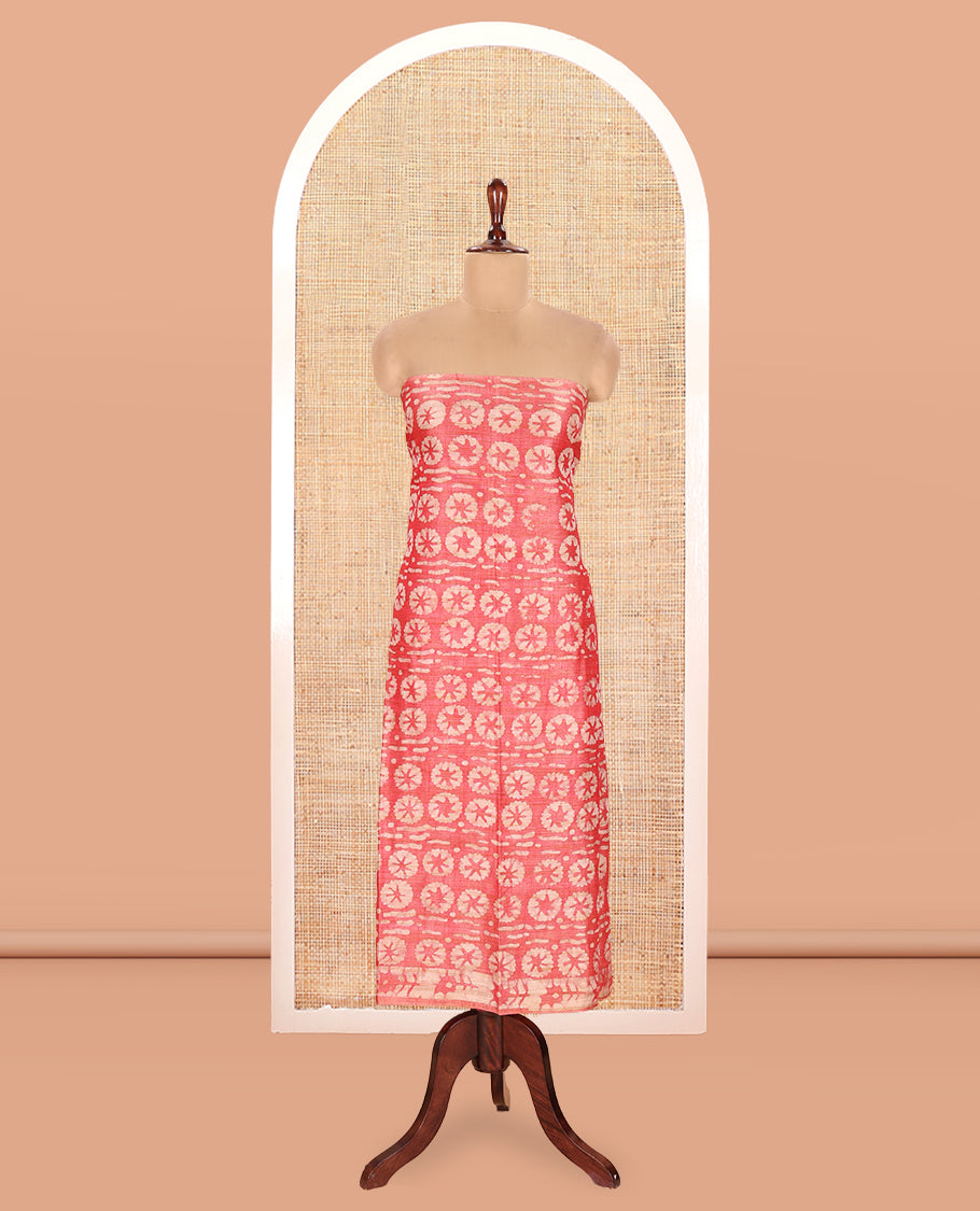 Tomato Pink Semi-Silk Khadi Jute Material Chudidar Set