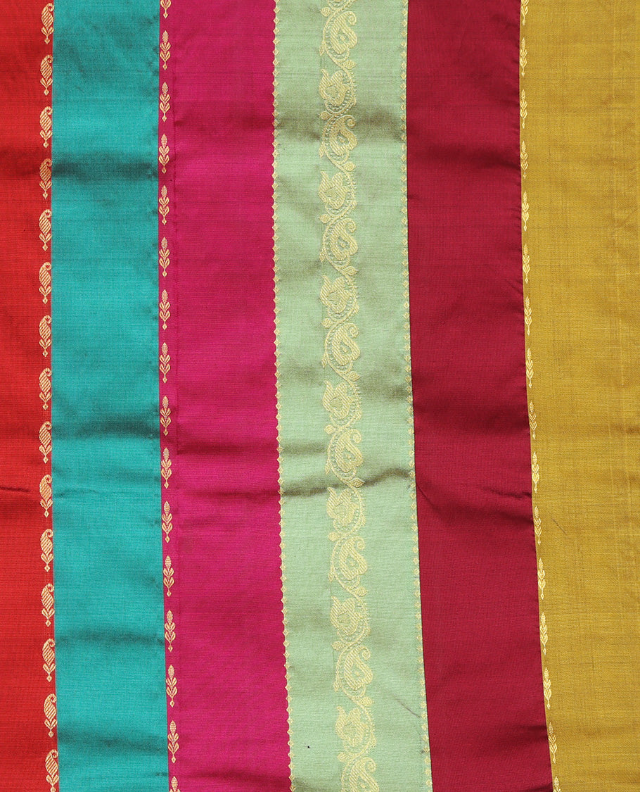 Multi-Color Striped Pure Silk Navarathna Pavadai Material Set