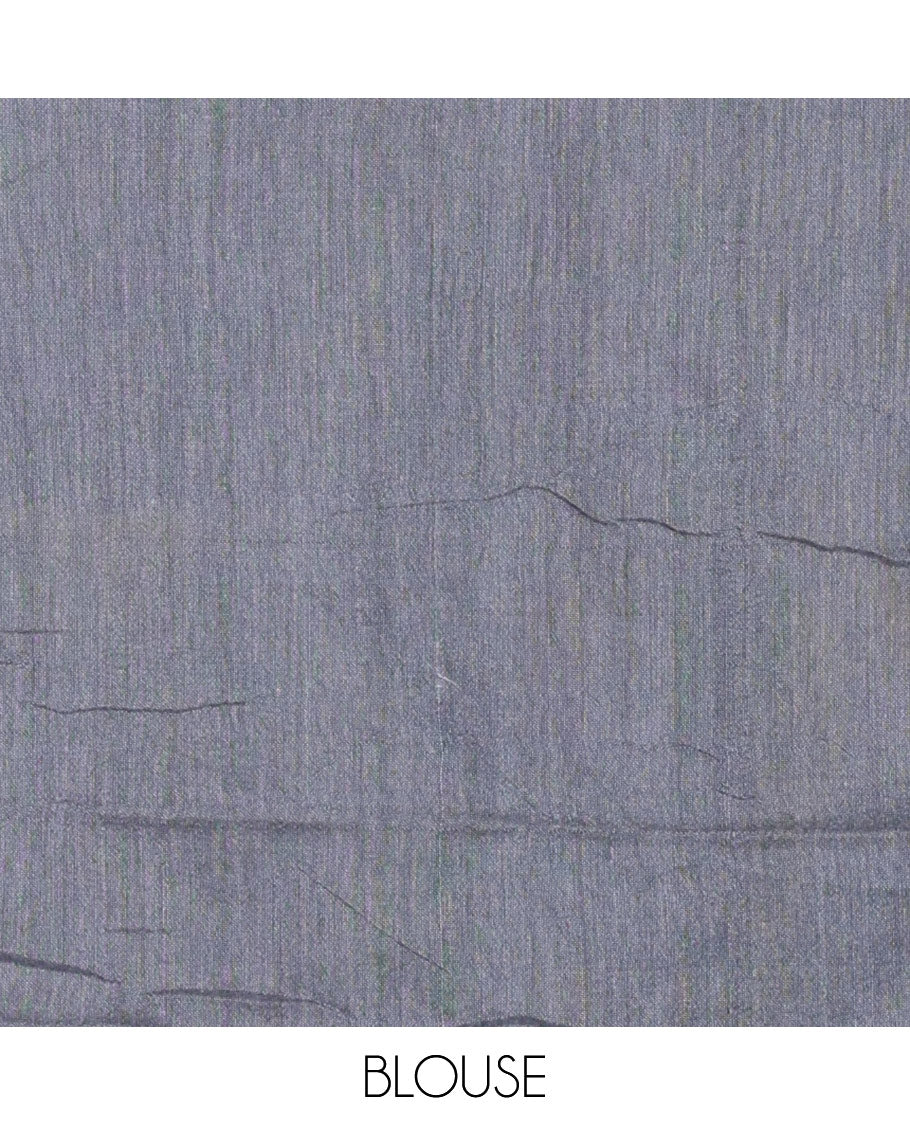 Borderless Elephant Grey Plain Khadi Mul Cotton Saree Featuring a Self Pallu with Tassels, Paired with a Matching Plain Blouse