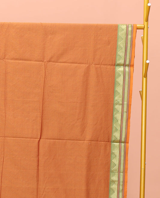 Orange Striped Poly Cotton Saree