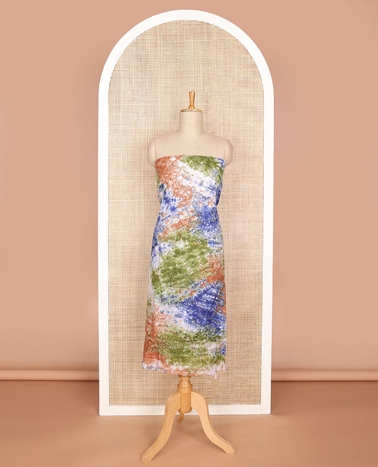 Multi-color chudidhar material pure cotton batik print top with cotton pants & double side hand print dupatta