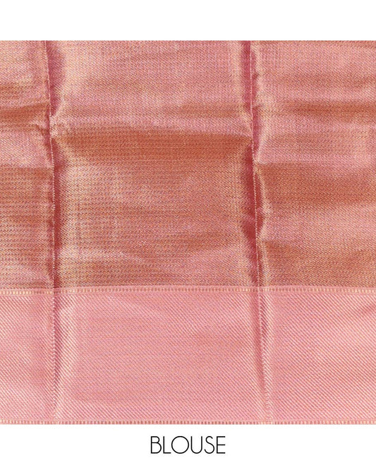Gold pink jaal design tissue celebrity saree with zari border & brocade rich pallu along with brocade blouse