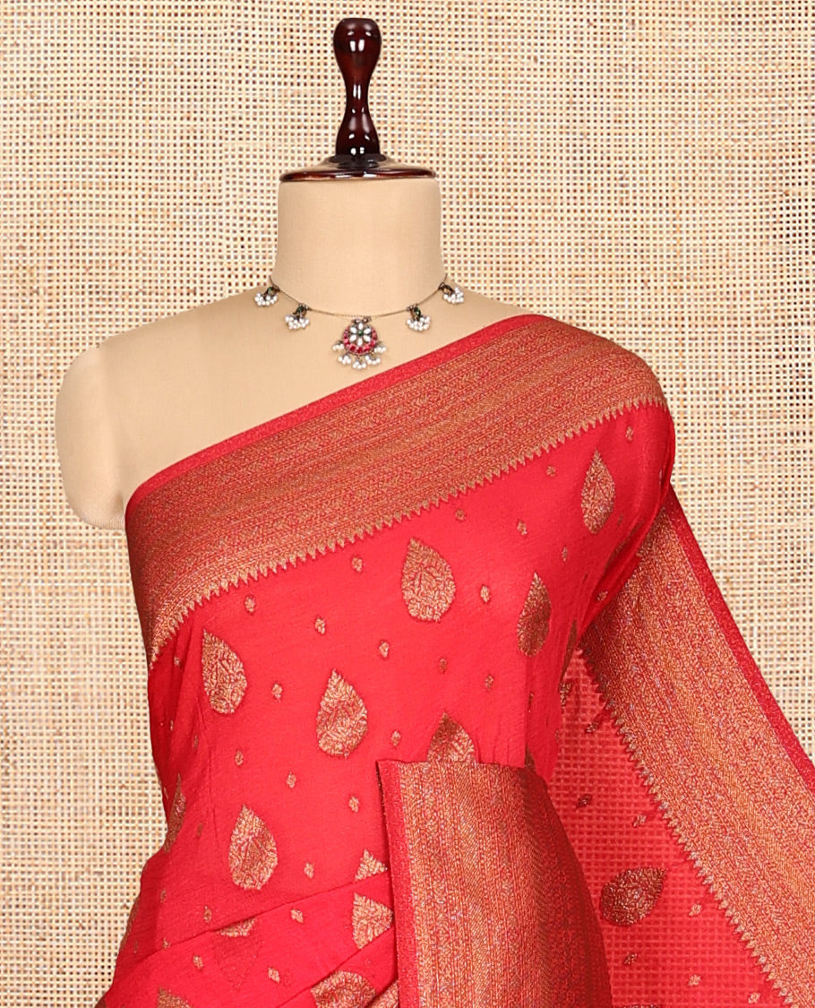 Red Fancy Crepe Saree