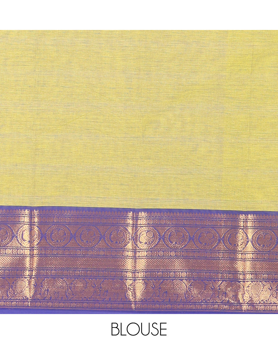 Green-Royal Blue Plain Chettinad Cotton Saree
