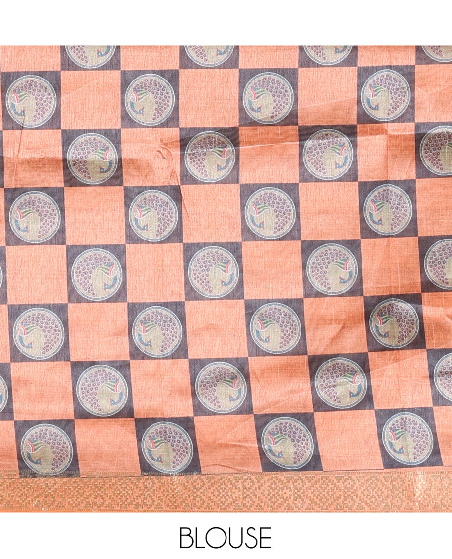 Rust-Grey Semi-Tussar Saree