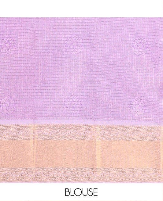Maroon Art Silk Material Half Saree Set, Ornamented with Zari Buttas and Checks on Its Skirt, Complemented by Contrast Traditional Zari Design Border, Paired with a Contrast Blouse, and an Intricately Designed Dhavani