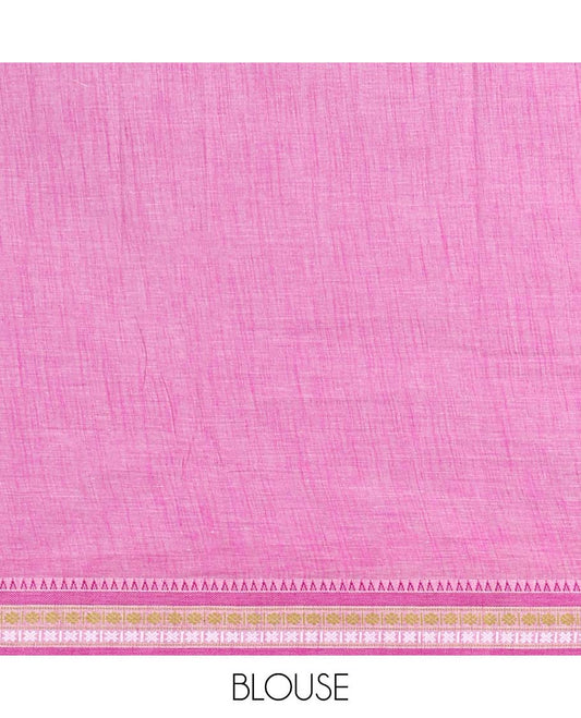 Blue floral design chirala cotton saree with contrast border & striped pallu
