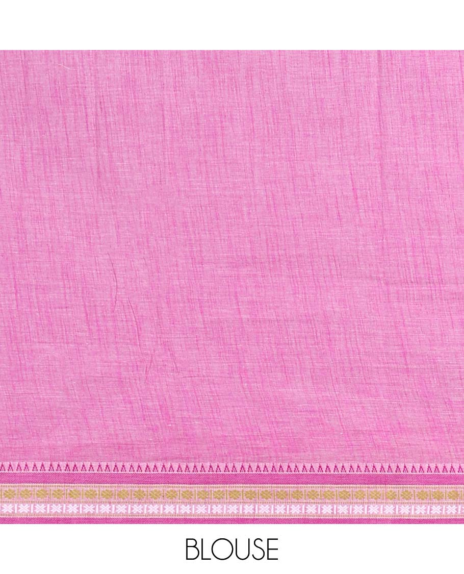 Blue floral design chirala cotton saree with contrast border & striped pallu