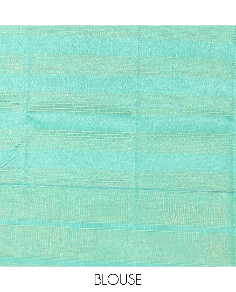 Yellow Semi-Dupion Saree Subtly Sparkled Zari Polka Dot and Horizontal Stripes All Over Its Body, Complemented by Contrast Zari Border, Pallu of Zari Stripes, and Paired with a Contrast Blouse