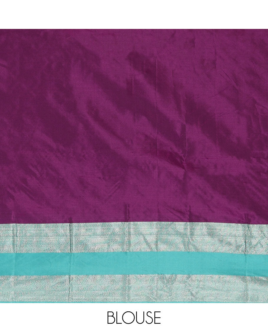 Purple Plain Semi-Soft Silk Saree, Complemented by a Contrast Zari Woven Border, Pallu Features Sparse Stripes, and Paired with a Matching Blouse