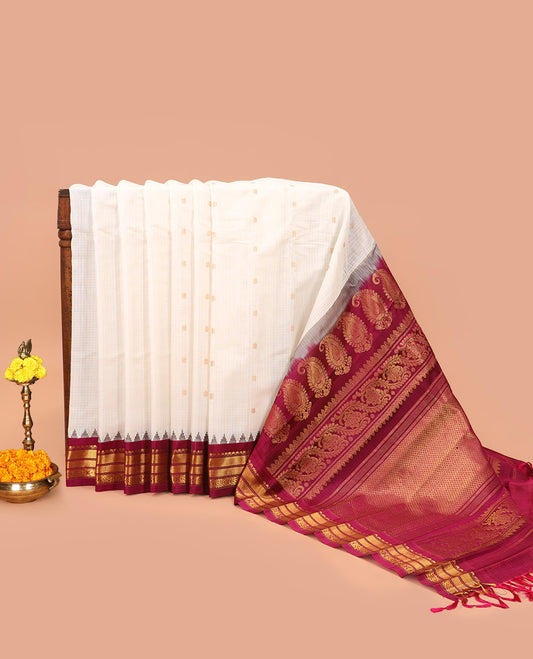 White Gadwal Silk Saree