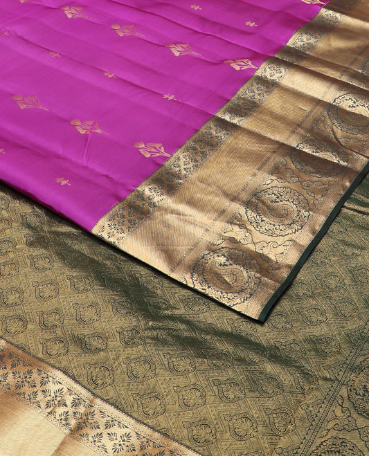 Pink zari buttas vasundhara silk mix saree, contrast intricate pallu & border of floral & paisley designs