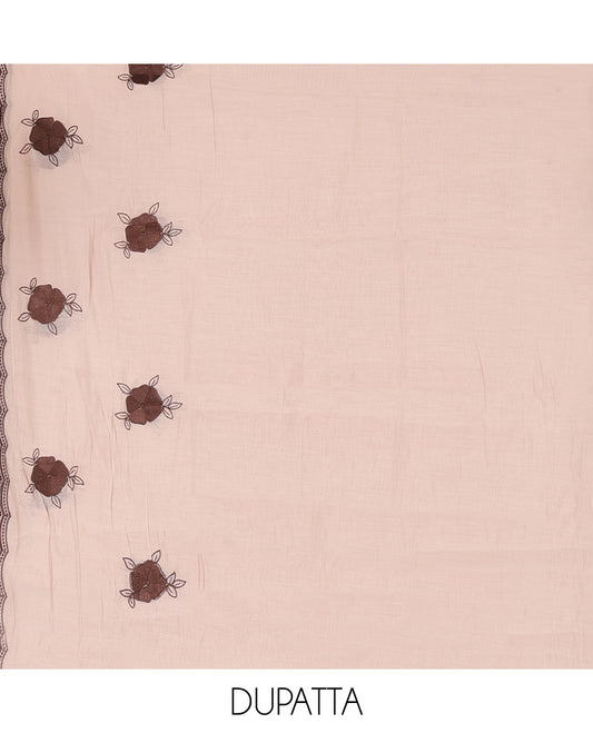 Fawn Mul Chanderi Material Chudiddar, Floral Embroidered Top, Plain Bottom, Scallop Embroidered Dupatta