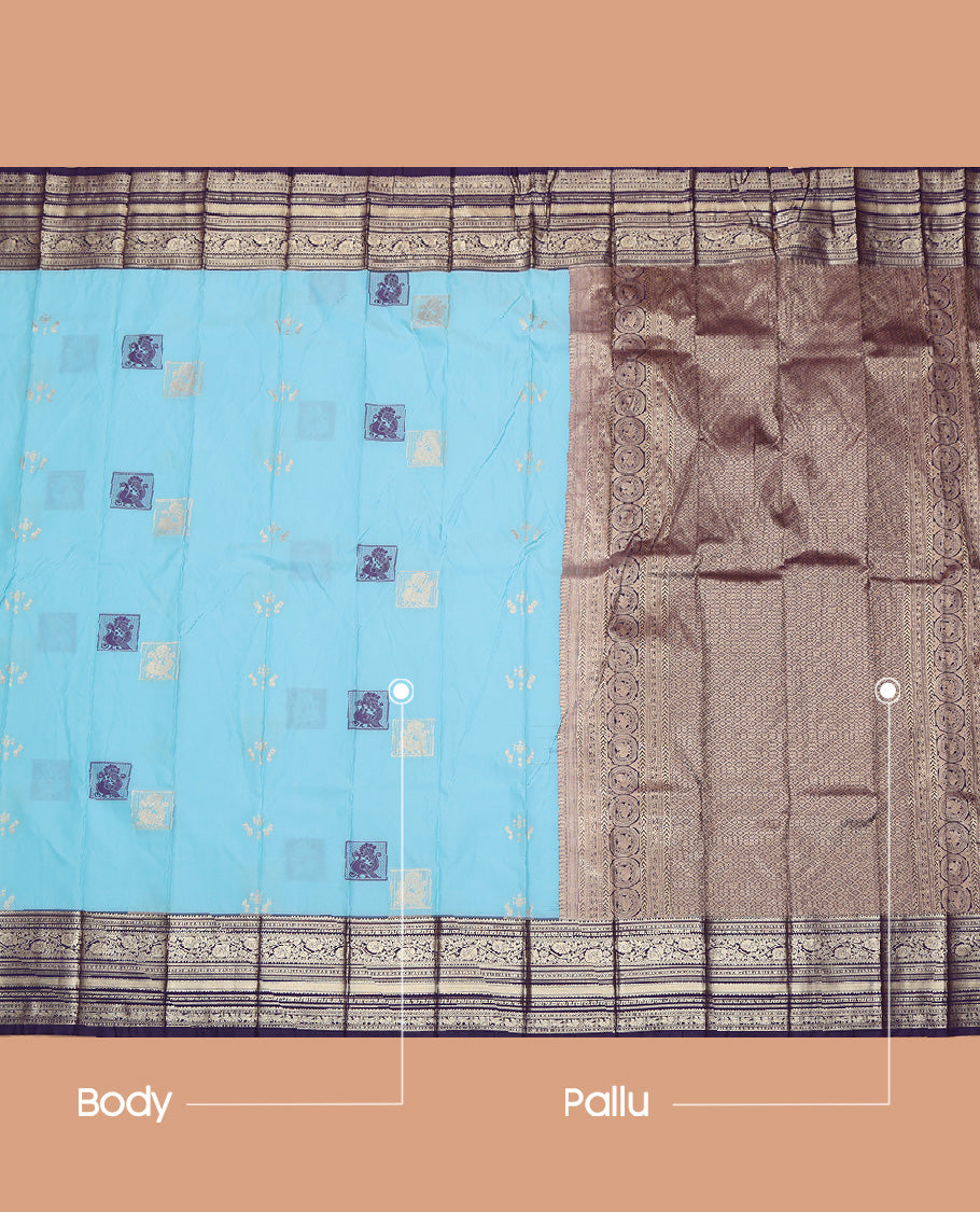Blue Peacock Butta Budget Silk Saree