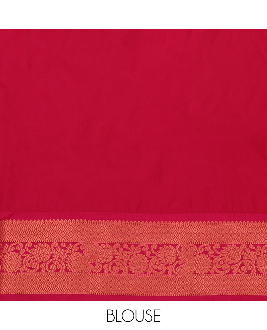 Yellow Art Silk Pavadai Material Set Featuring Zari Buttas Skirt, Complemented by a Contrast Traditional Zari Design Border, and Paired with a Contrast Blouse