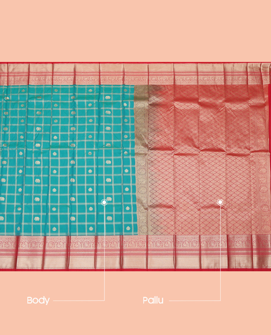 Blue Checks Budget Silk Saree