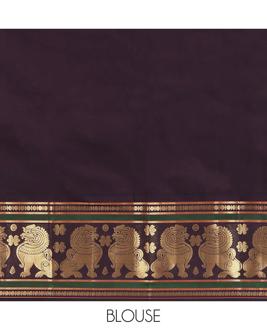 Cream Vasundhara Lite Silk Mix Saree, Woven with Yaali Buttas, a Contrast Singam Border, Grand Jaal Pallu, and a Contrast Blouse