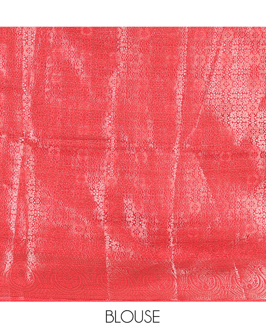 Rust Fancy Tussar Saree, Intricate Border, Grand Pallu, a Printed Blouse, Matching Brocade Blouse