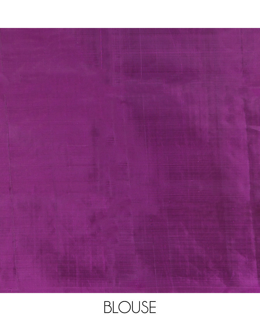 Rosewood Pink Mayuri Lite Silk Mix Saree, Woven with Muthu Stripes All Over Its Body, Complemented by a Contrast Border of Kolam Motifs, Flora-Leaf Design Pallu, and Paired with a Contrast Blouse