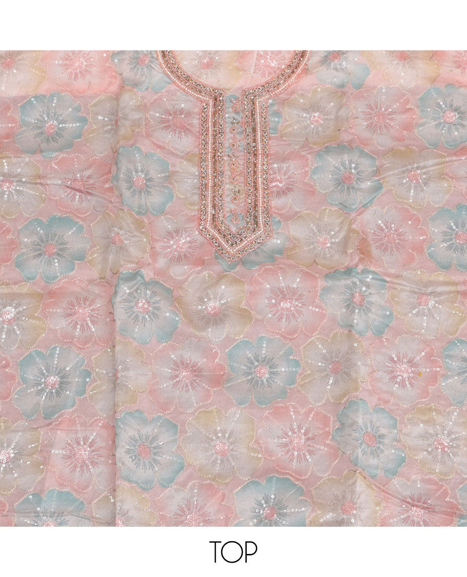 Peach Organza Material Chudidar Set