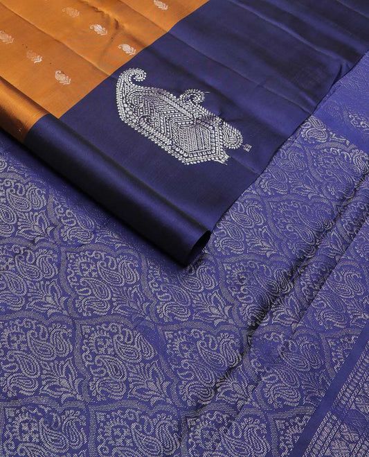 Orange manga zari buttas silk mix saree, contrast unique manga butta border & pallu of jaal designs