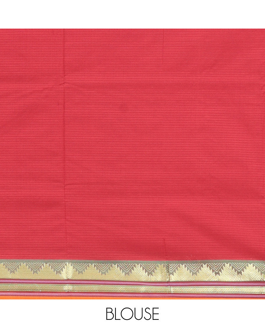 Orange Striped Poly Cotton Saree