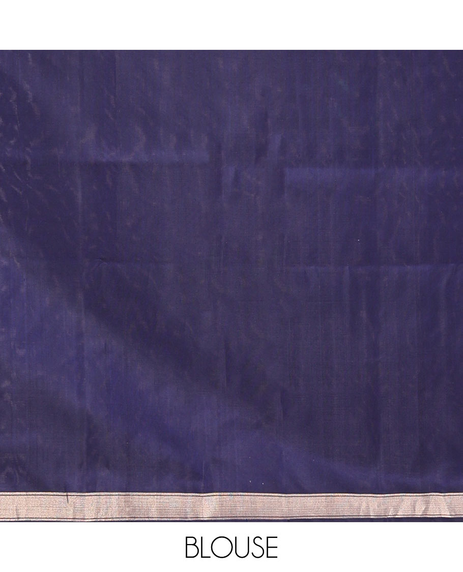 Blue Mayuri Soft Silk Saree, Richly Woven with Floral Zari Buttas All Over Its Body, Highlighted by a Zari Bavaji Border, Pallu of Vanki Designs, and Paired with a Matching Blouse