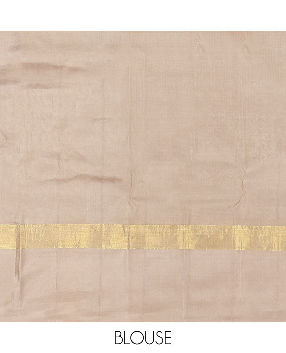 Blue Kanchipuram Silk Saree, Woven with Goddess Lakshmi Buttas, a Contrast Goddess Lakshmi Border, Goddess Lakshmi Pallu, and a Contrast Blouse