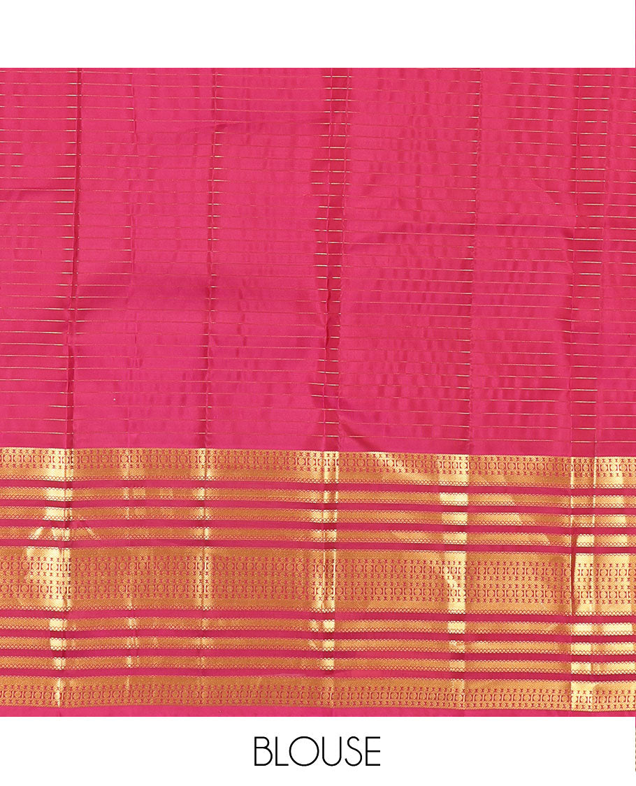 Green Vasundhara Lite Silk Mix Saree, Accentuated with Zari Buttas and Zari Checks on Its Body, Complemented by a Contrast Border of Poun, and Banaras Designs, Intricately Designed Pallu, and Paired with a Contrast Blouse