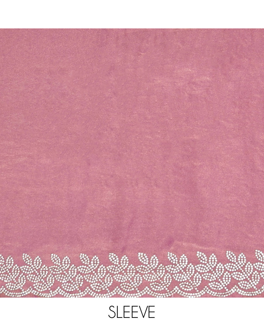 Pink Designer Saree, Prettified with Stonework Jaal Design, a Scallop Leaf Stonework Border, and Matching Blouse