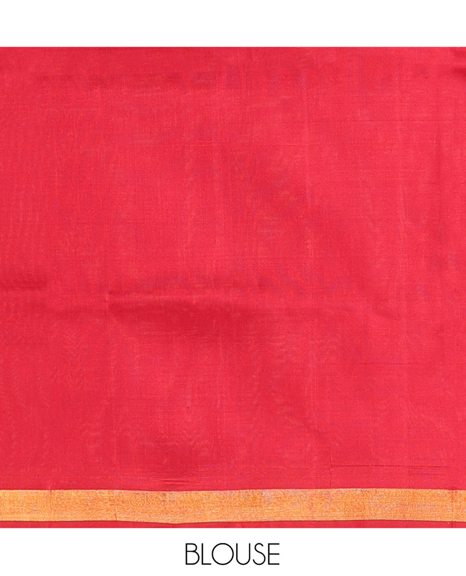 Peach Plain Uppada Silk Saree, Complemented by Contrast Bavanji Border, Plain Pallu and Contrast Blouse