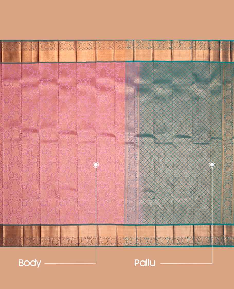 Pink Budget Silk Saree, Prettified with Jacquard, a Contrast Floral Creeper Zari Border, Jaal Pallu, and a Contrast Blouse